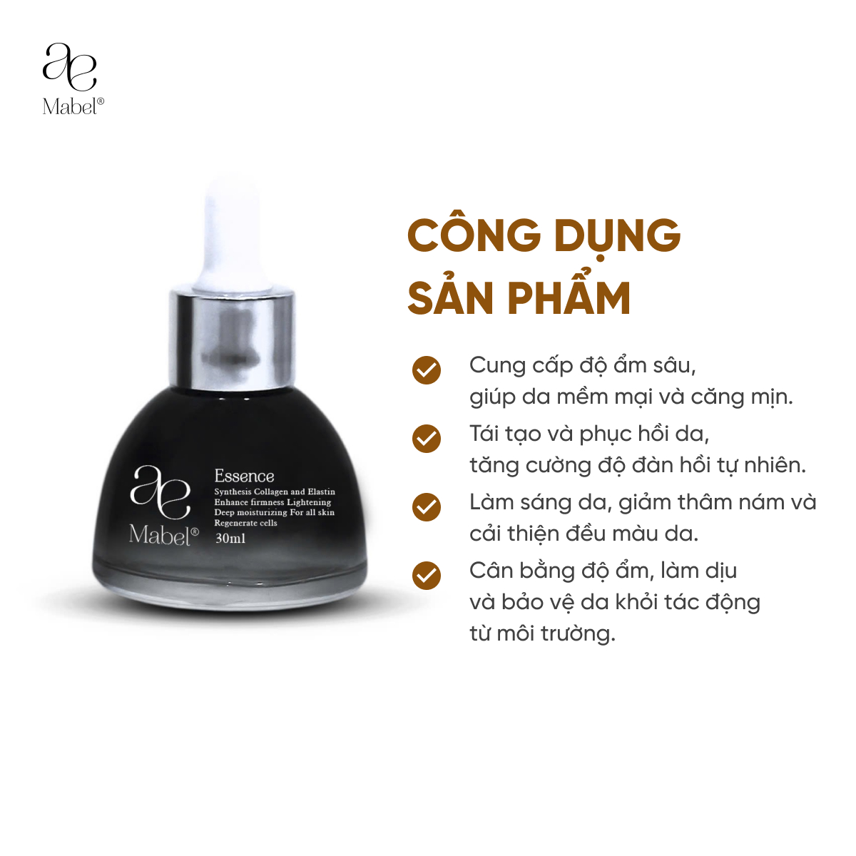 Mabel Essence bước serum này sau khi rửa mặt – trước kem dưỡng, sáng và tối, là đủ.