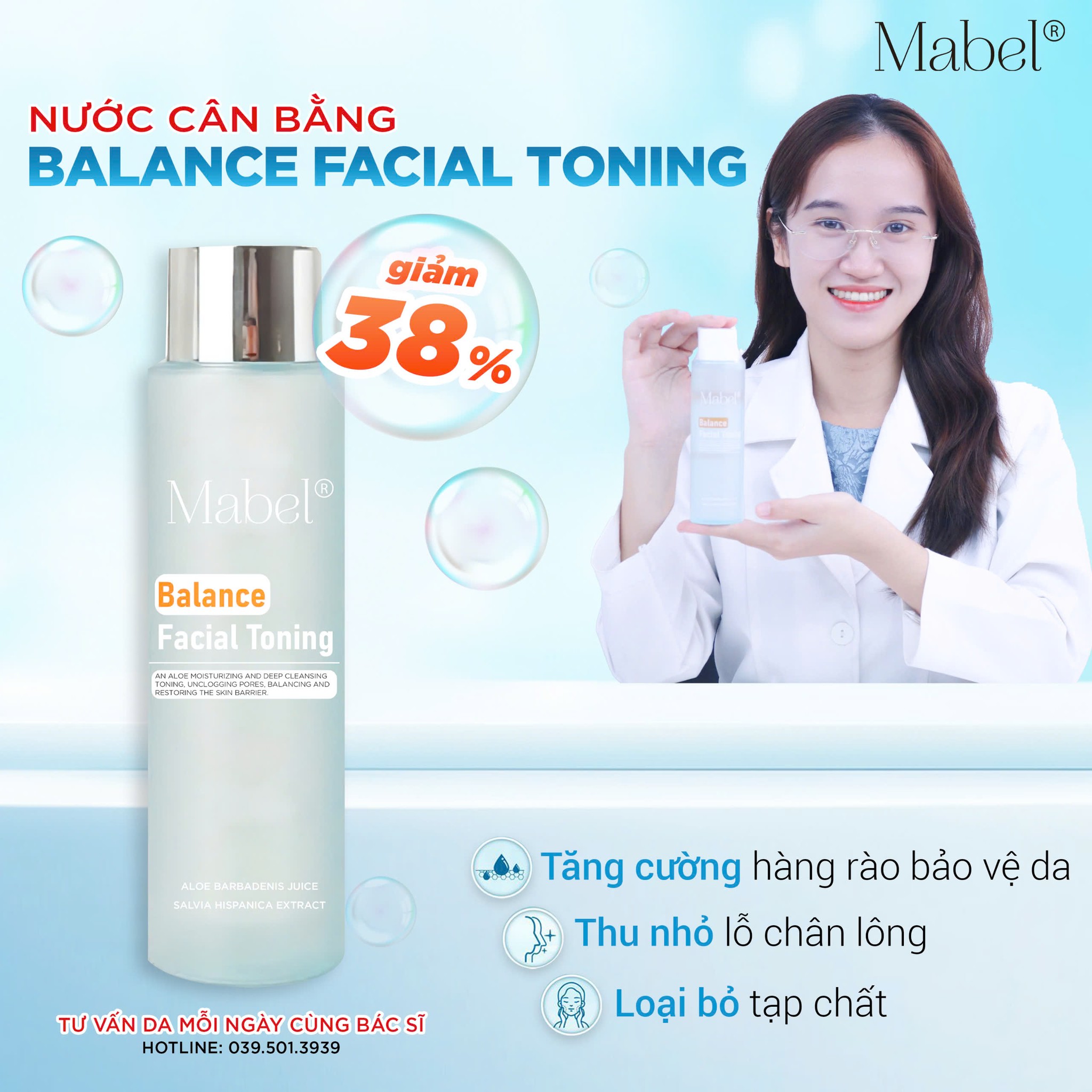 Balance Facial Toning là nước cân bằng cấp ẩm nhẹ, có chứa Niacinamide, chiết xuất hạt chia và nha đam